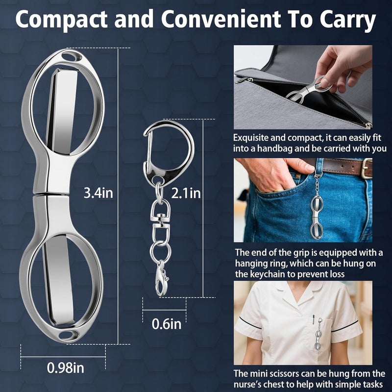 Hapdream 3 Pcs Folding Stainless Steel Portable Mini Badge Scissors with 3 Keychains, Safety Foldable Pocket Travel Small Scissors All Purpose for Nurse Accessories, Travel, Office, Craft, Sewing, Home(Silver) - Image 4
